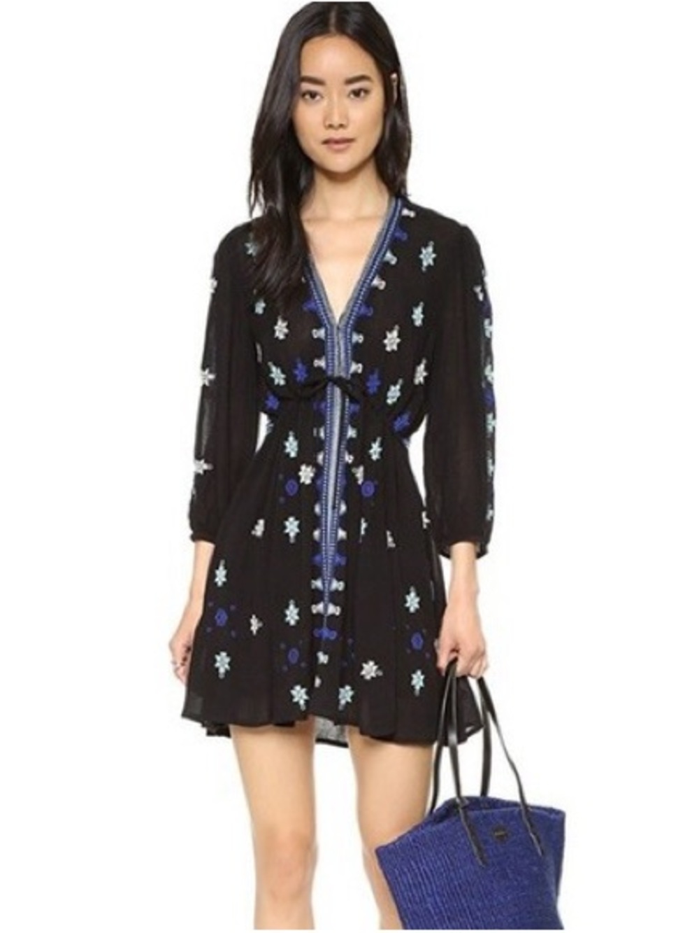Free People Black Embroidered Stargazer Dress